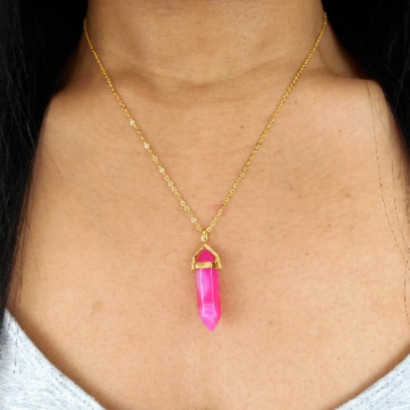 New Gold Rose Quartz Necklace - Picture 3 of 8